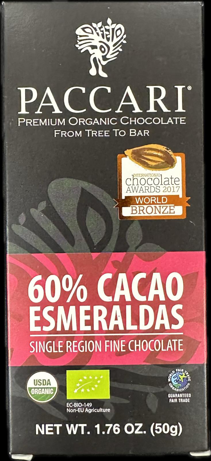 PACCARI CHOCOLATE 60% CACAO ESMERALDAS 1.76 OZ